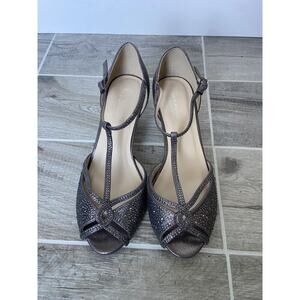 Paradox London Nora Pewter Silver Peep Toe Pumps Glitter 9W EU 40W Comfort